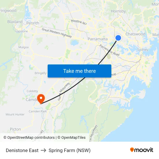 Denistone East to Spring Farm (NSW) map