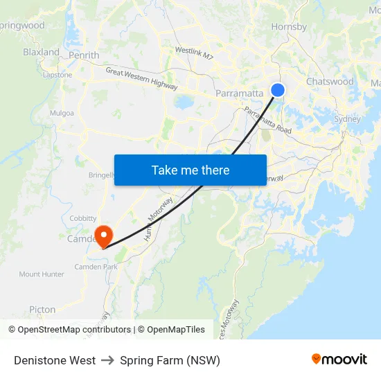 Denistone West to Spring Farm (NSW) map