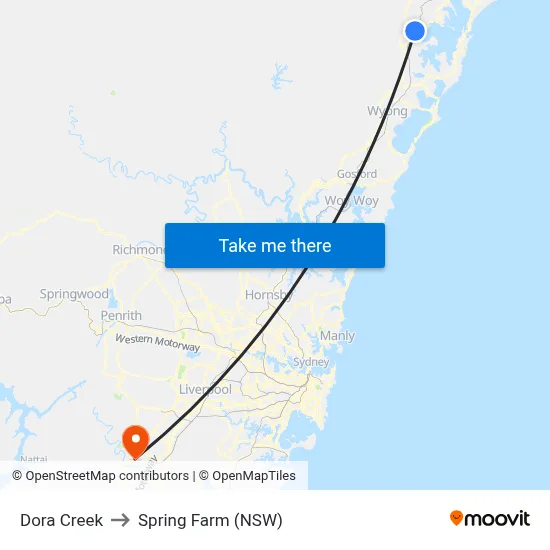 Dora Creek to Spring Farm (NSW) map