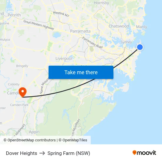 Dover Heights to Spring Farm (NSW) map