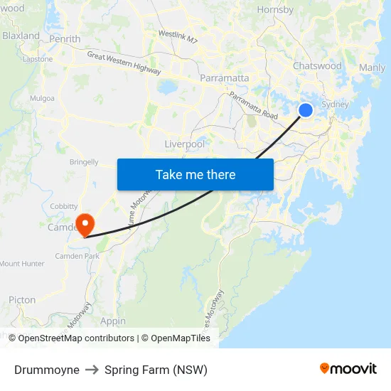 Drummoyne to Spring Farm (NSW) map