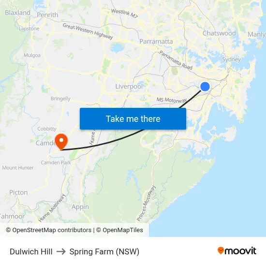 Dulwich Hill to Spring Farm (NSW) map