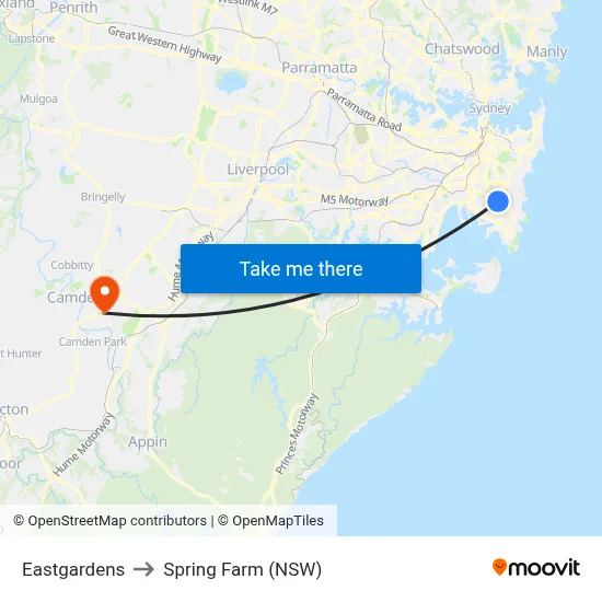 Eastgardens to Spring Farm (NSW) map