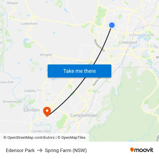 Edensor Park to Spring Farm (NSW) map