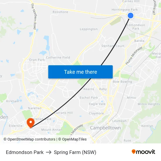 Edmondson Park to Spring Farm (NSW) map