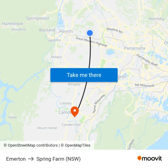 Emerton to Spring Farm (NSW) map