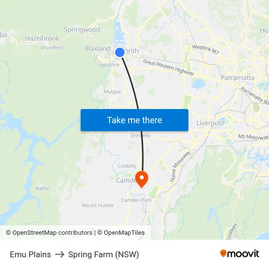 Emu Plains to Spring Farm (NSW) map