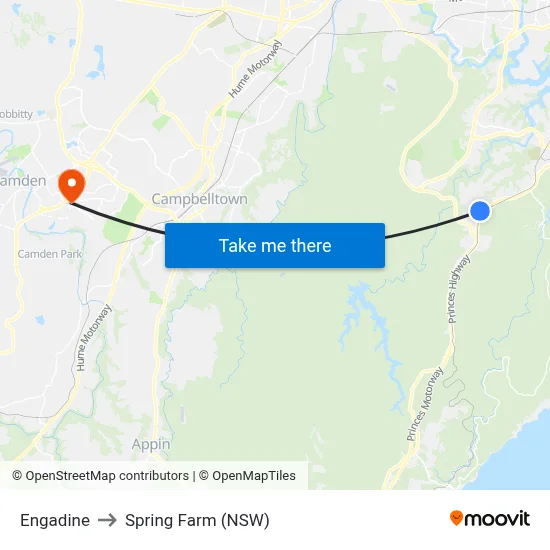 Engadine to Spring Farm (NSW) map