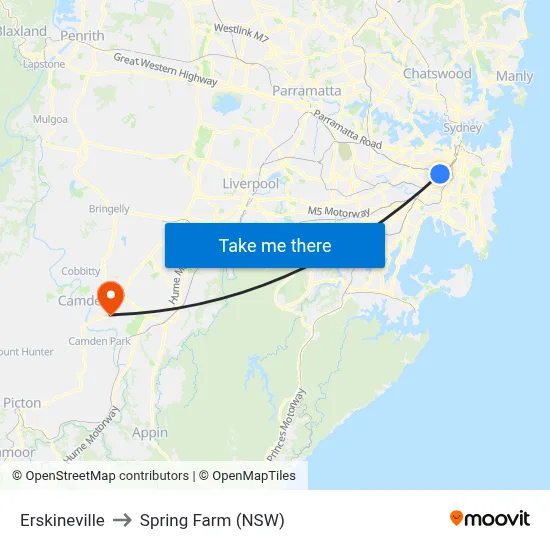 Erskineville to Spring Farm (NSW) map