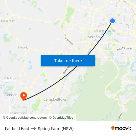 Fairfield East to Spring Farm (NSW) map