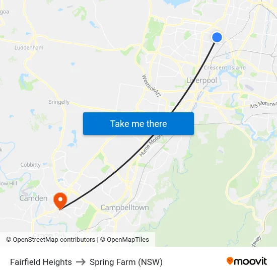 Fairfield Heights to Spring Farm (NSW) map