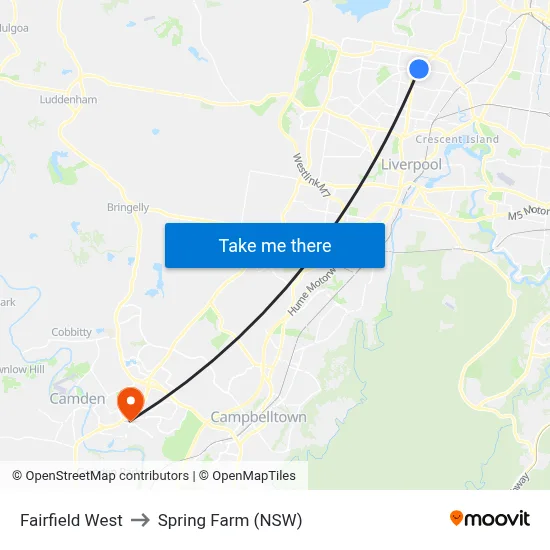 Fairfield West to Spring Farm (NSW) map