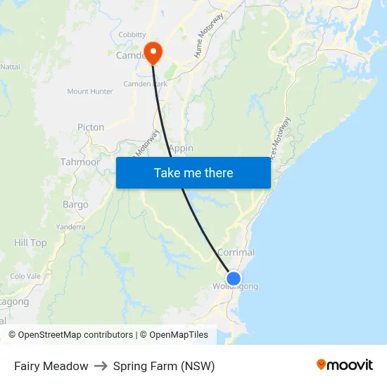 Fairy Meadow to Spring Farm (NSW) map