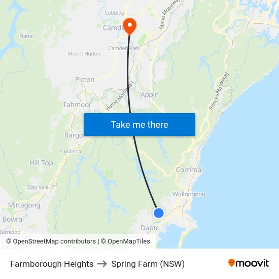 Farmborough Heights to Spring Farm (NSW) map