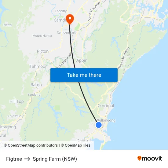 Figtree to Spring Farm (NSW) map