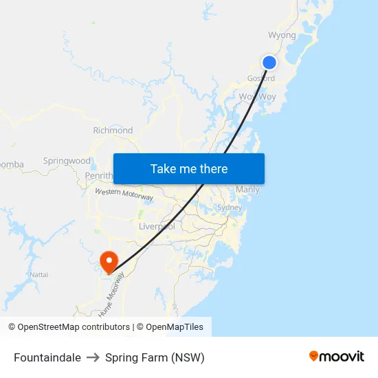 Fountaindale to Spring Farm (NSW) map