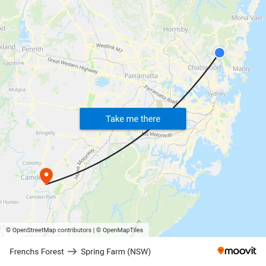 Frenchs Forest to Spring Farm (NSW) map