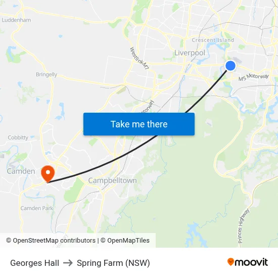 Georges Hall to Spring Farm (NSW) map