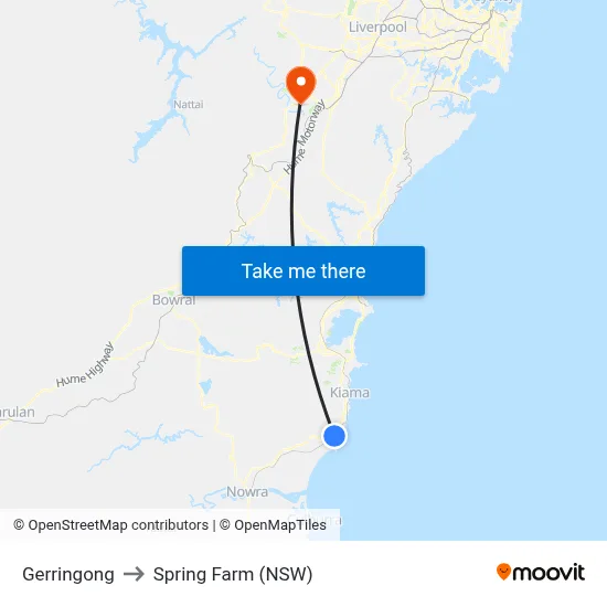 Gerringong to Spring Farm (NSW) map
