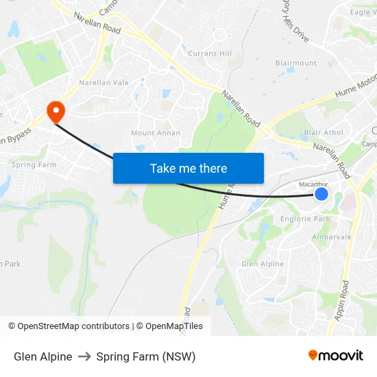 Glen Alpine to Spring Farm (NSW) map