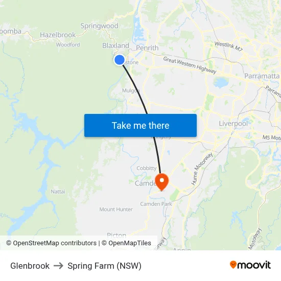 Glenbrook to Spring Farm (NSW) map