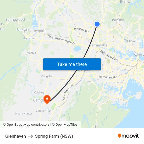 Glenhaven to Spring Farm (NSW) map