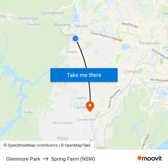 Glenmore Park to Spring Farm (NSW) map