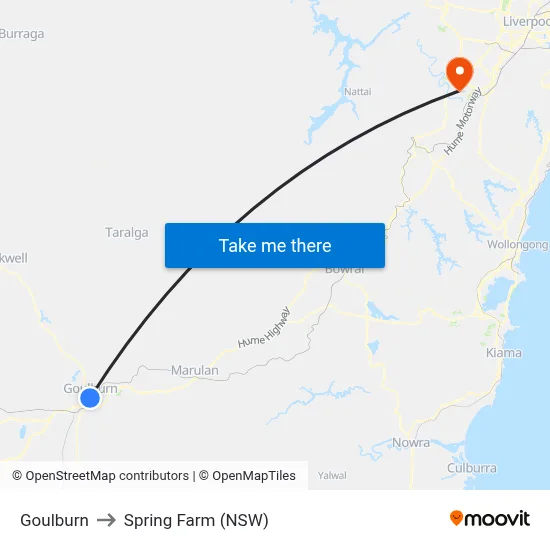 Goulburn to Spring Farm (NSW) map