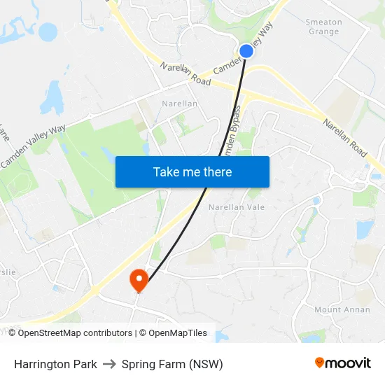 Harrington Park to Spring Farm (NSW) map