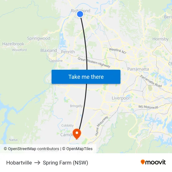 Hobartville to Spring Farm (NSW) map