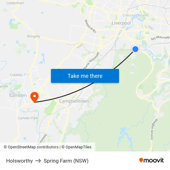 Holsworthy to Spring Farm (NSW) map