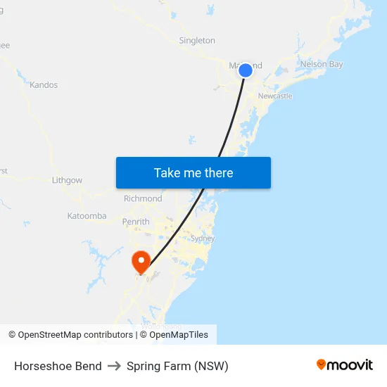 Horseshoe Bend to Spring Farm (NSW) map