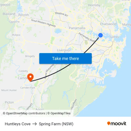 Huntleys Cove to Spring Farm (NSW) map
