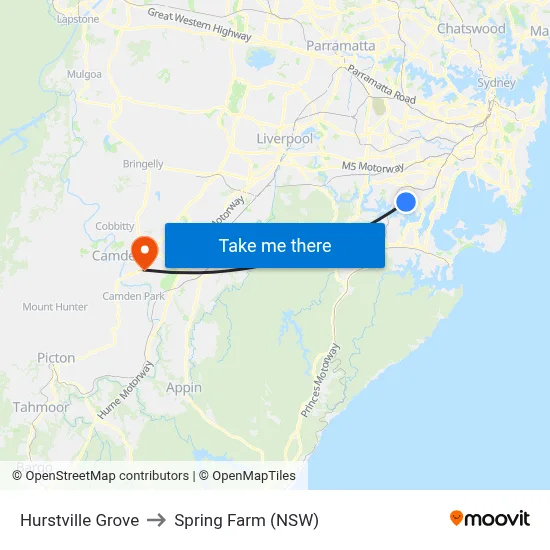 Hurstville Grove to Spring Farm (NSW) map