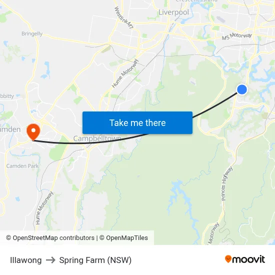 Illawong to Spring Farm (NSW) map
