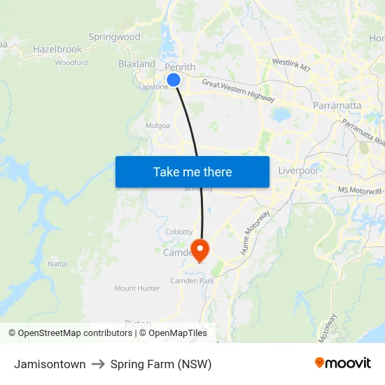 Jamisontown to Spring Farm (NSW) map