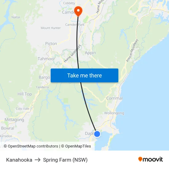 Kanahooka to Spring Farm (NSW) map
