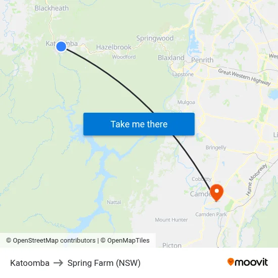 Katoomba to Spring Farm (NSW) map