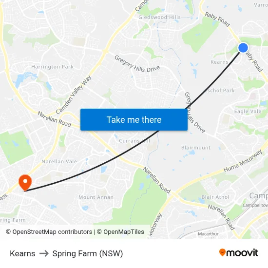 Kearns to Spring Farm (NSW) map