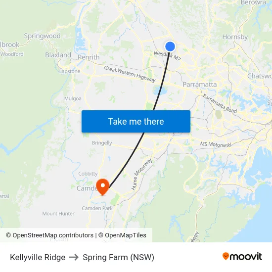 Kellyville Ridge to Spring Farm (NSW) map