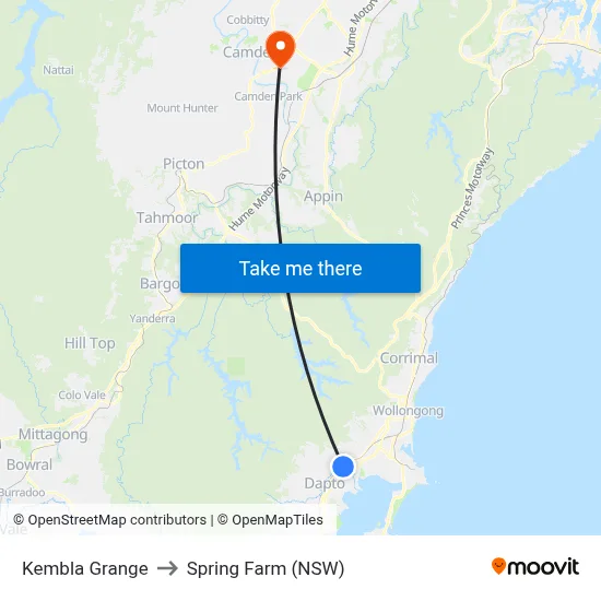 Kembla Grange to Spring Farm (NSW) map