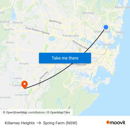 Killarney Heights to Spring Farm (NSW) map