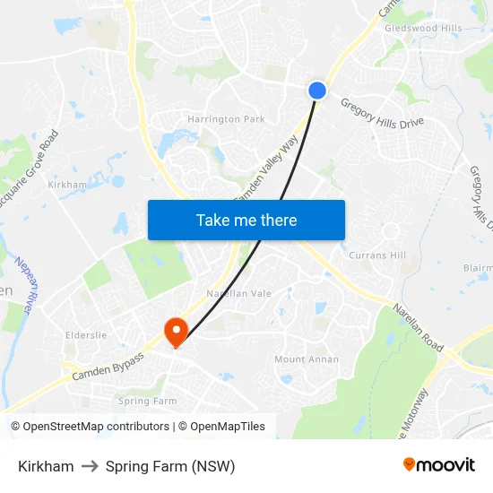 Kirkham to Spring Farm (NSW) map