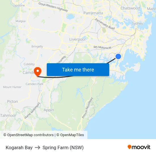 Kogarah Bay to Spring Farm (NSW) map