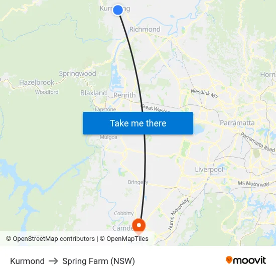 Kurmond to Spring Farm (NSW) map