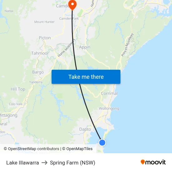 Lake Illawarra to Spring Farm (NSW) map