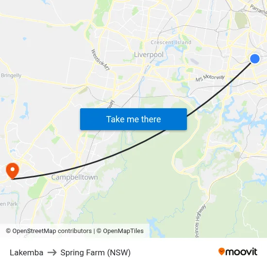 Lakemba to Spring Farm (NSW) map