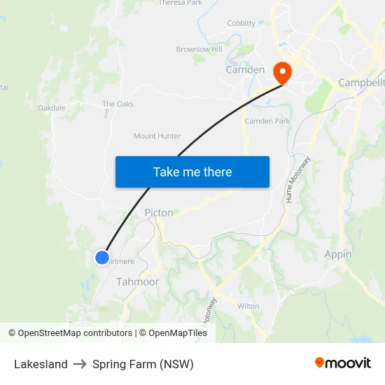Lakesland to Spring Farm (NSW) map