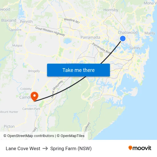Lane Cove West to Spring Farm (NSW) map
