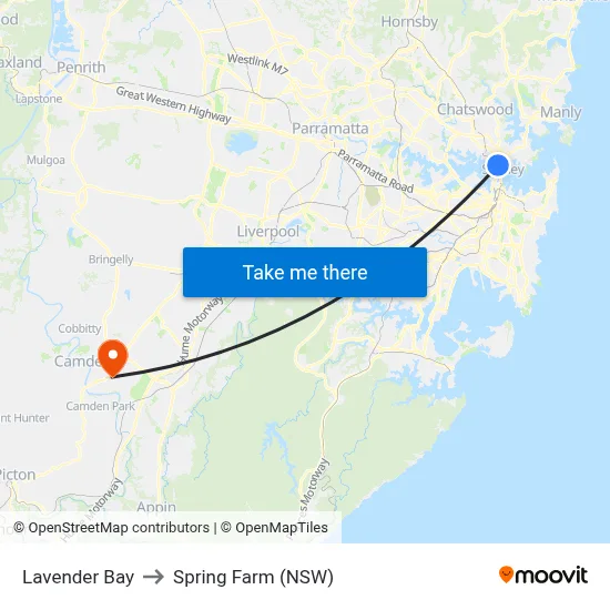 Lavender Bay to Spring Farm (NSW) map